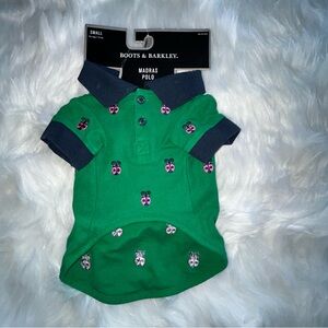 Boots & Barkley Green Dog Polo with Pink and Navy Ladybugs